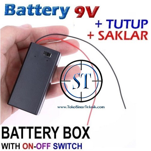 9V Battery Holder Kotak Baterai Case  Casing Dudukan Baterai Kotak 9v Box Batere 9v + Tutup Saklar On Off Hitam