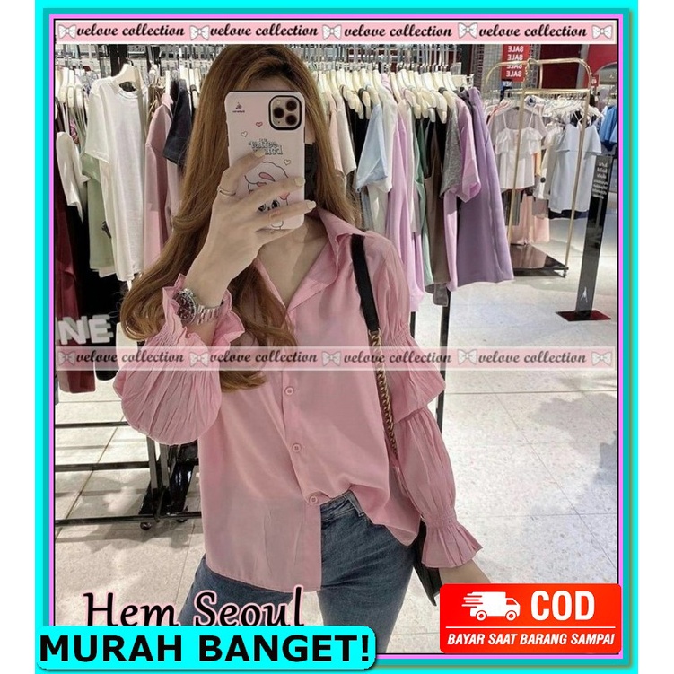 Atasan Wanita Import Atasan Wanita Kekinian Kemeja Cewek Korea Ca ZW873 Hem Seoul Pink [Baju Atasan