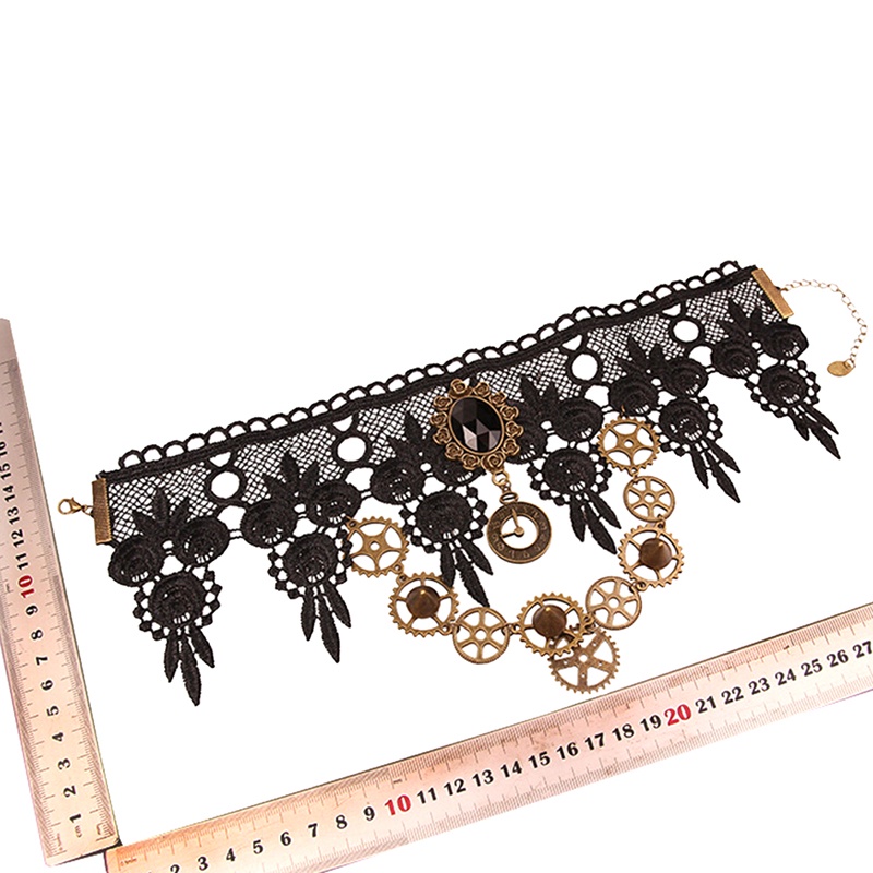 Kalung Choker Bahan Lace Dengan Liontin Gaya Vintage Gothic Steampunk