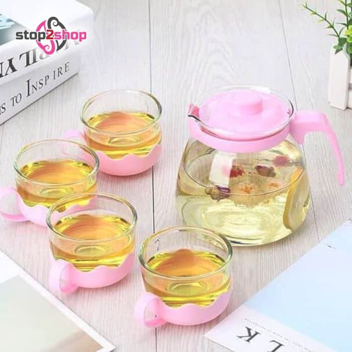 Tipot Set / Tepot Set / cangkir Kopi / Cangkir Teh / Tea Pot 5in1 Sun Glass Set / Teko Dan Gelas