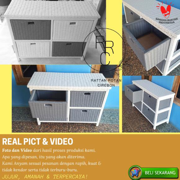 Lemari Rak Laci 4 Susun Rotan Sintetis Kabinet Plastik 4 Laci