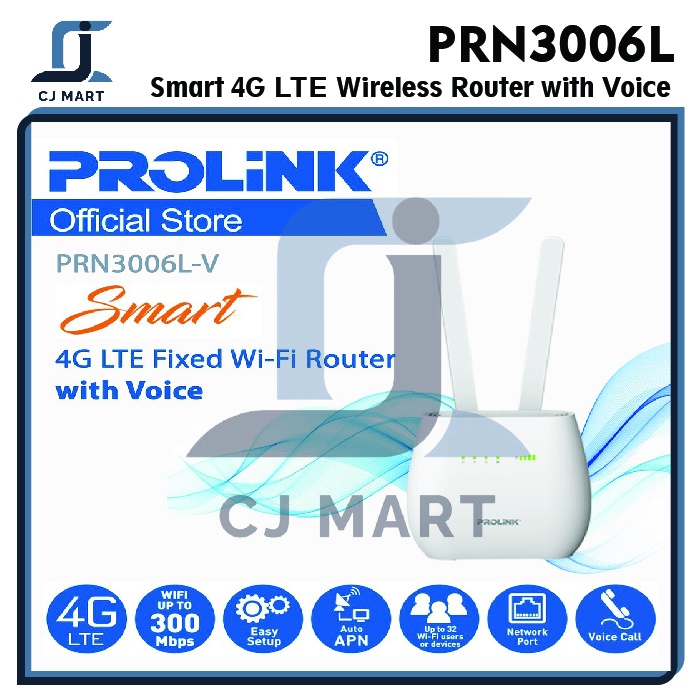 Modem Router PROLiNK PRN3006L Smart 4G LTE Wireless Modem Router 300Mbps With Voice PRN3006L WiFi