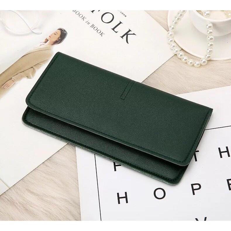DODORY FYDP013 Dompet Wanita Panjang Lipat Dompet Polos PU Fashion Cewek-Hijau