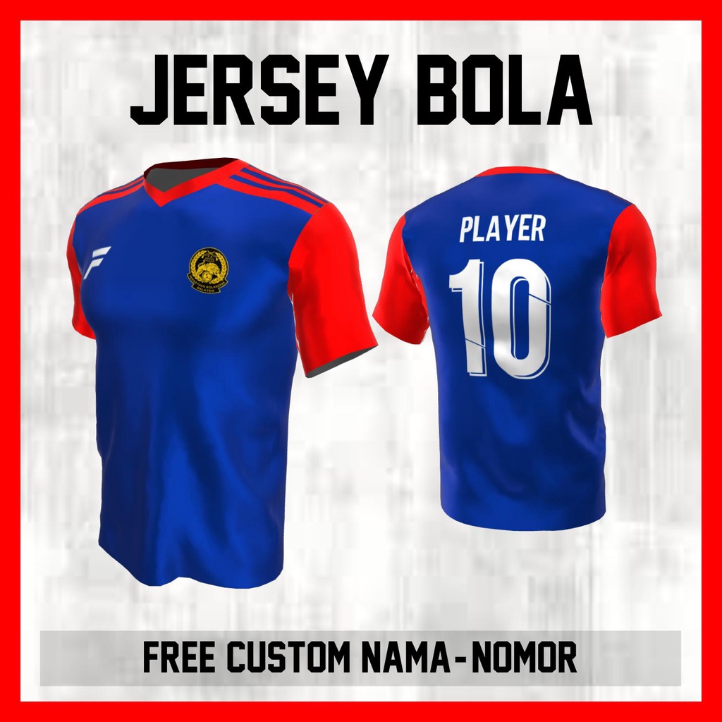 Kaos Bola Jersey Malaysia Timnas Negara Garis Bahu Baju Custom Nama dan Nomor Punggung - 389