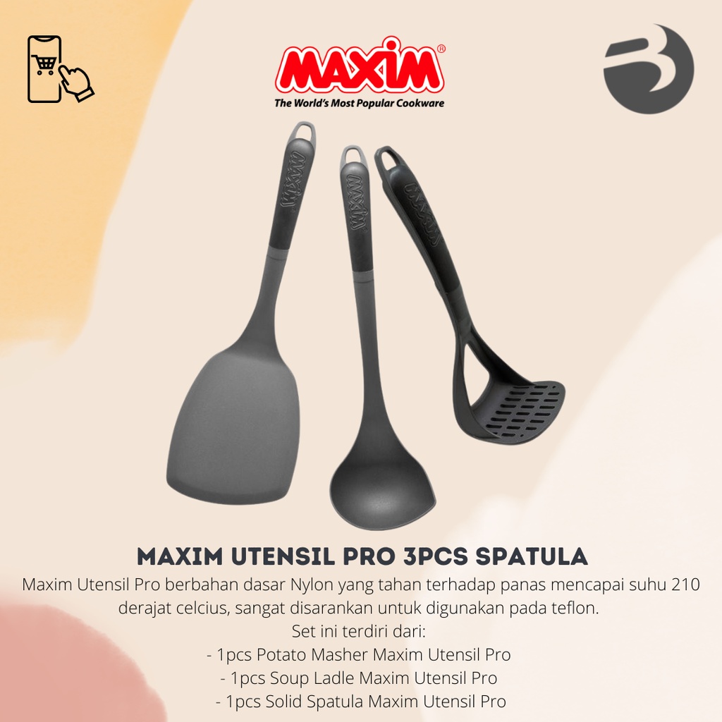 Maxim Utensil Pro 3pcs Spatula / Sutil Ladle Potato Masher Nylon Tahan Panas