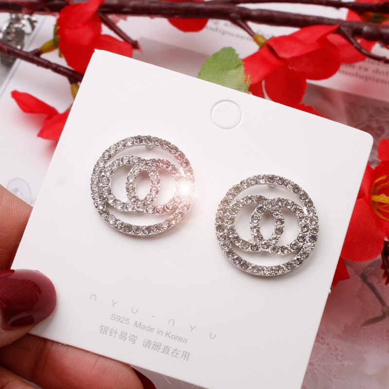 Anting Stud 925 Silver Needle Model Cincin Ganda Aksen Berlian Untuk Aksesoris