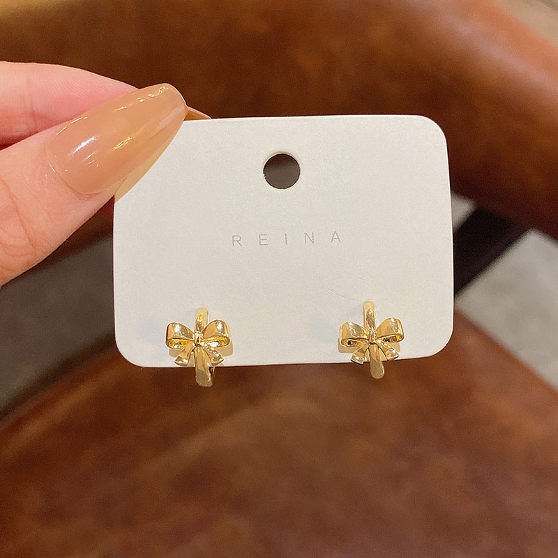 Anting Tusuk Bentuk Pita Bahan Sterling silver 925 Untuk Wanita