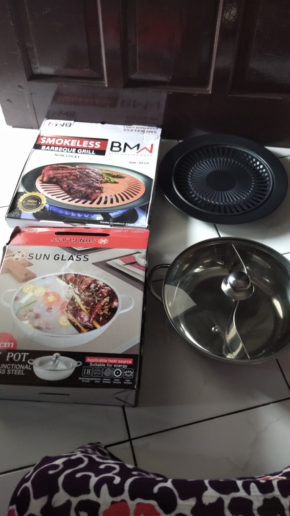 Panci Shabu 2 Sekat  28 Cm Tutup Kaca- Panci Hotpot Steamboat Tutup Kaca