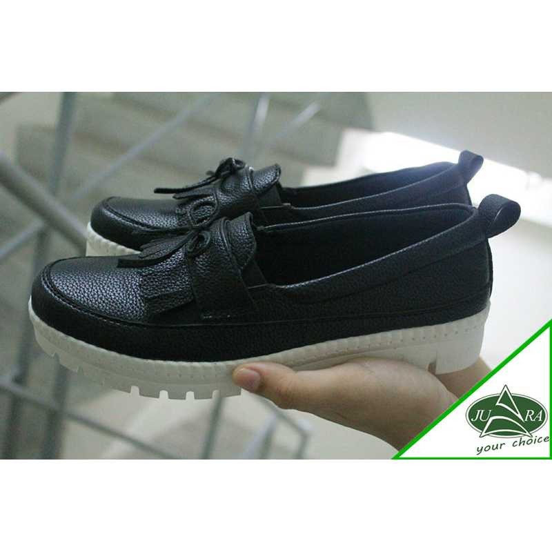 Sepatu Wanita leather loafer Warna Hitam Fashion Korea