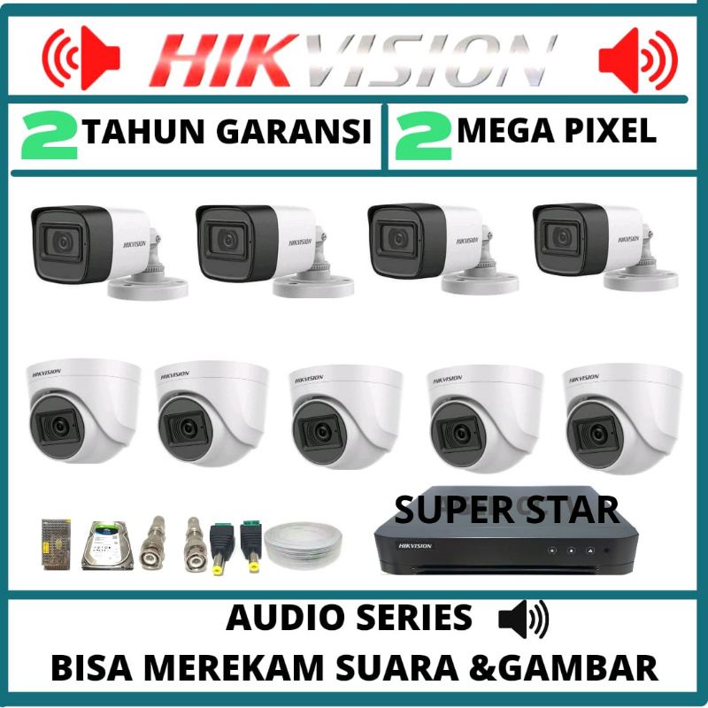 PAKET CCTV HIKVISION 16 CHANNEL 9 KAMERA 2 MP AUDIO SERIES BISA MEREKAM SUARA +VIDEO