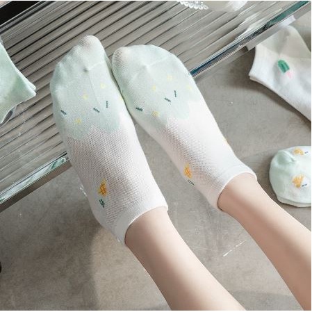 RSB KK207 Kaos Kaki Wanita Pendek Ice Cream Sarung Kaki Unisex Semata Kaki Warna Hijau Motif Es Krim Ankle Socks Korean