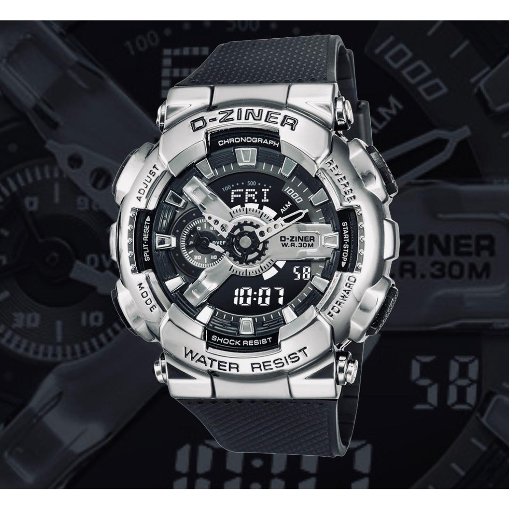 Special Edition D-Ziner 8295 - Jam Tangan Sport Pria Murah - Dual Time - Full Rubber - Anti Air - Or