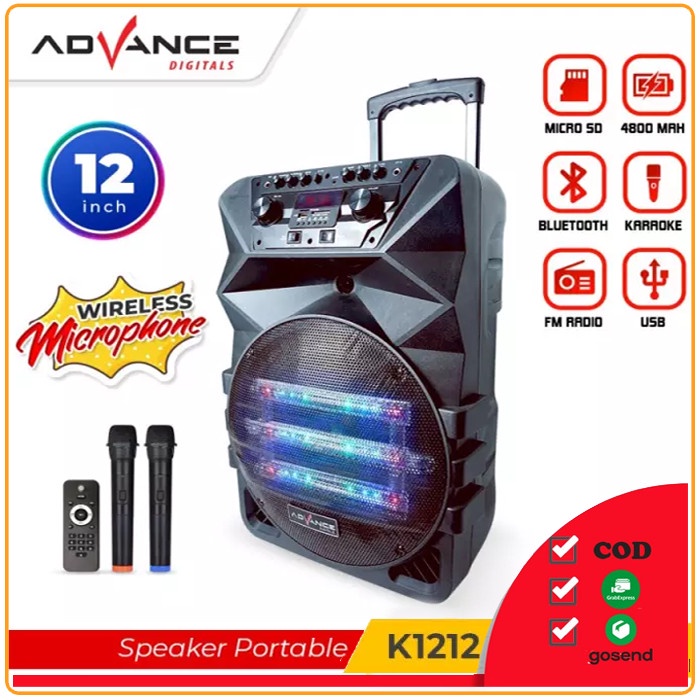 Speaker Aktif Advance K1212 12inci Bluetooth free 2 MIC wireles  suara super bass