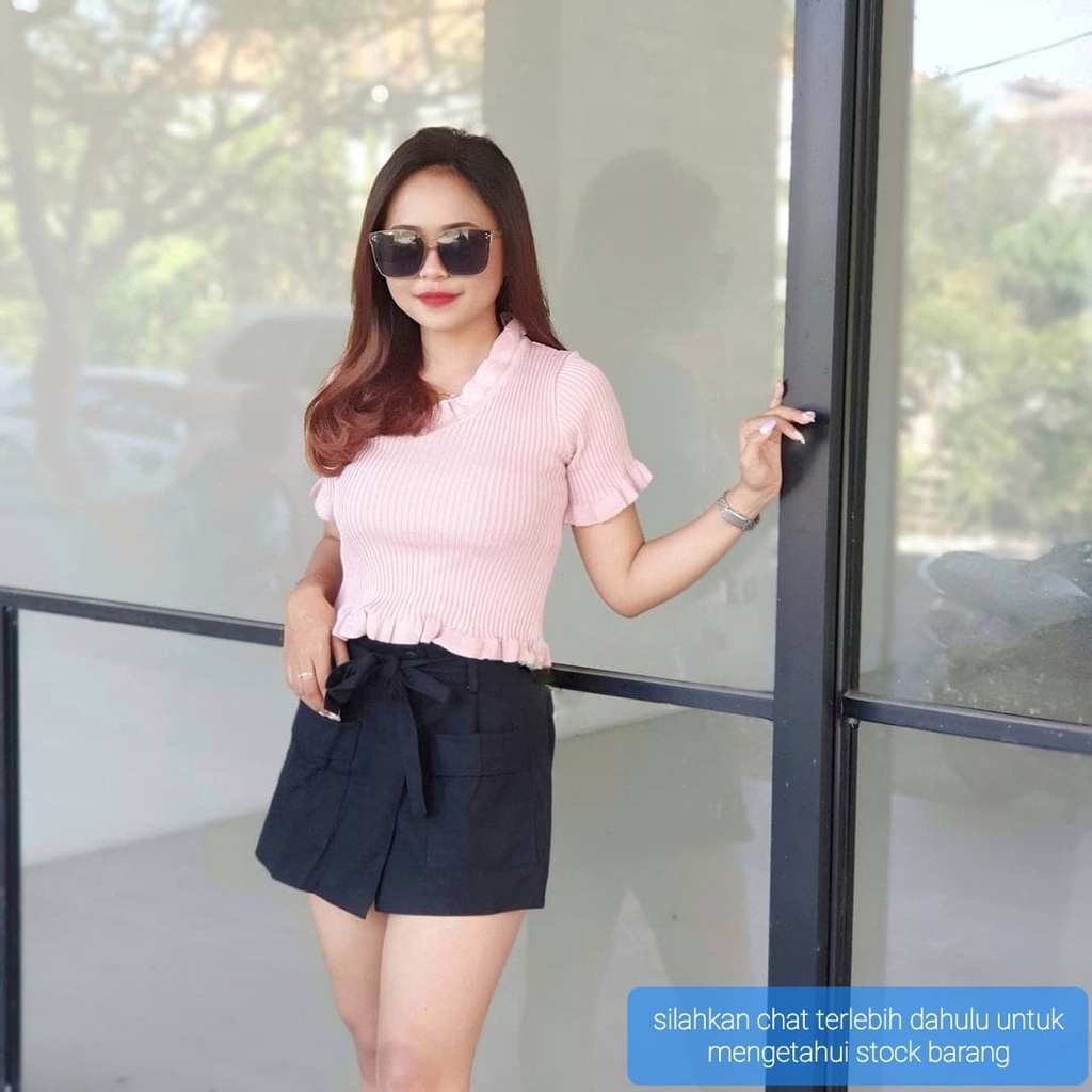 CROP RAJUT KRIWIL ATASAN KOREA PENDEK / FASHION WANITA KEKINIAN