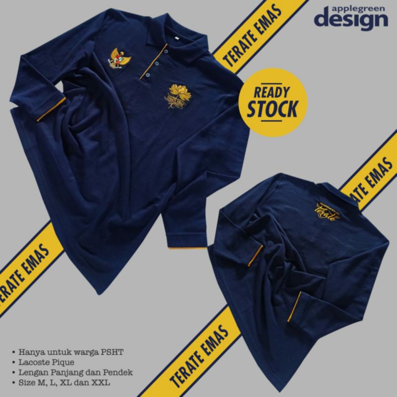 Kaos PSHT berkerah polo bordir lengan panjang kode TERATE EMAS