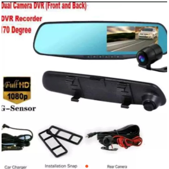 car camera dvr mirror front and rear camera - Hitam kamera mobil