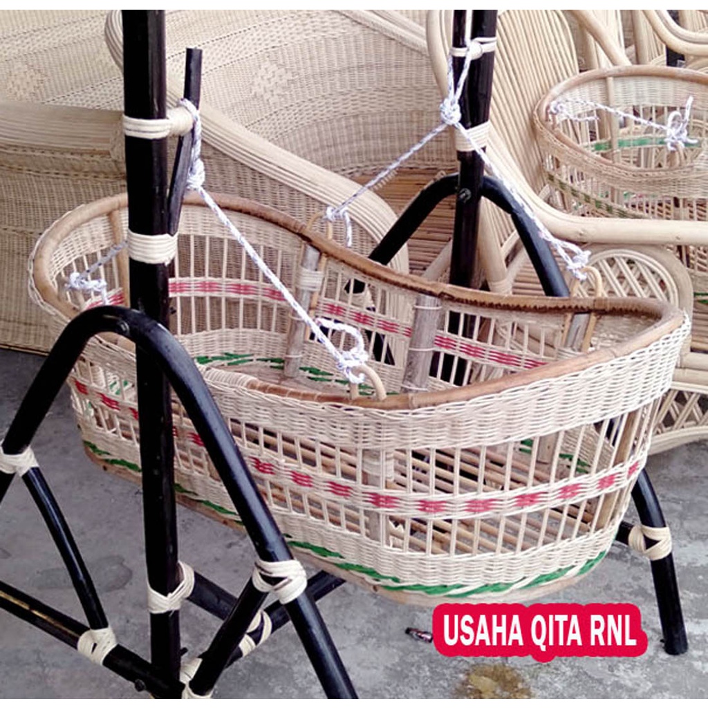 ayunan bayi tanpa tiang / keranjang tempat tidur anak gantungan tali / ayunan anyaman rotan
