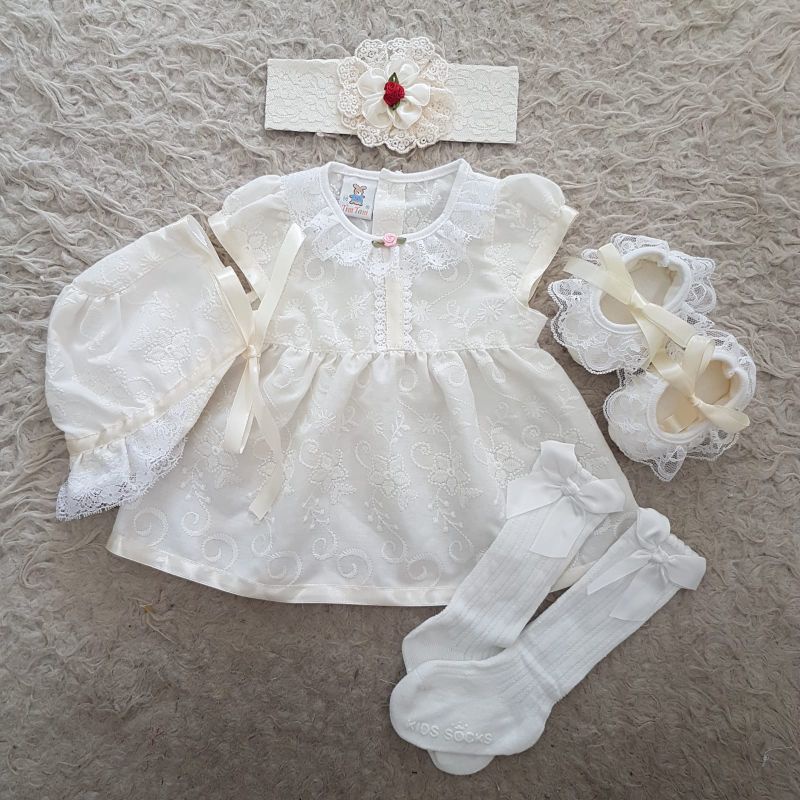 Baju bayi newborn perempuan white dress 3in1