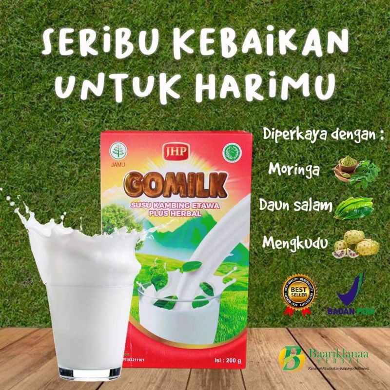 

Gomilk/ Gomilk Susu Bubuk/ Susu Kambing Etawa/ Susu Kambing Plus Herbal/ Gomilk Original/ Halal MUI