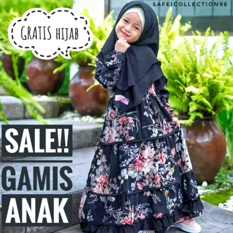 TERBARU_ GAMIS SAKURA ANAK (GRATIS HIJAB!!) / GAMIS PLUS HIJAB ANAK MOTIF BUNGA SAKURA / GAMIS MONAL