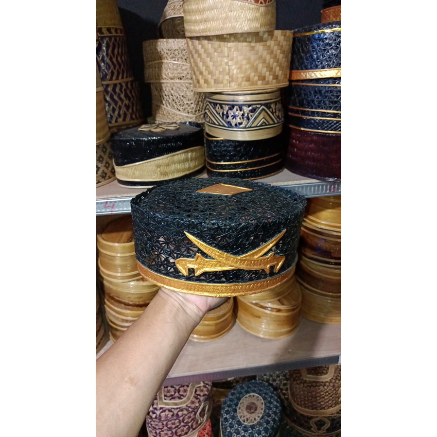 peci kopeah songkok kopiah Bambu Motif Pedang Original Hitam - Putih