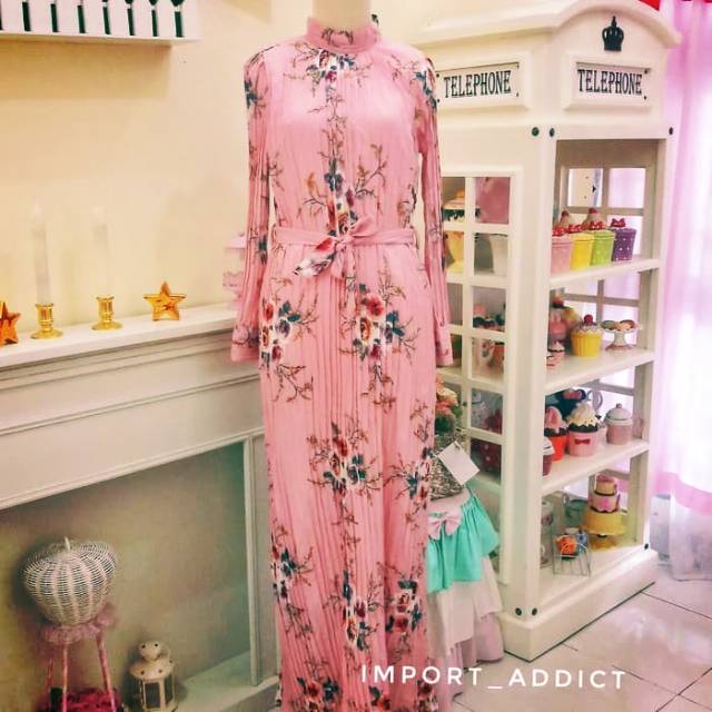 Dress Panjang Plisket Bunga Import Bangkok