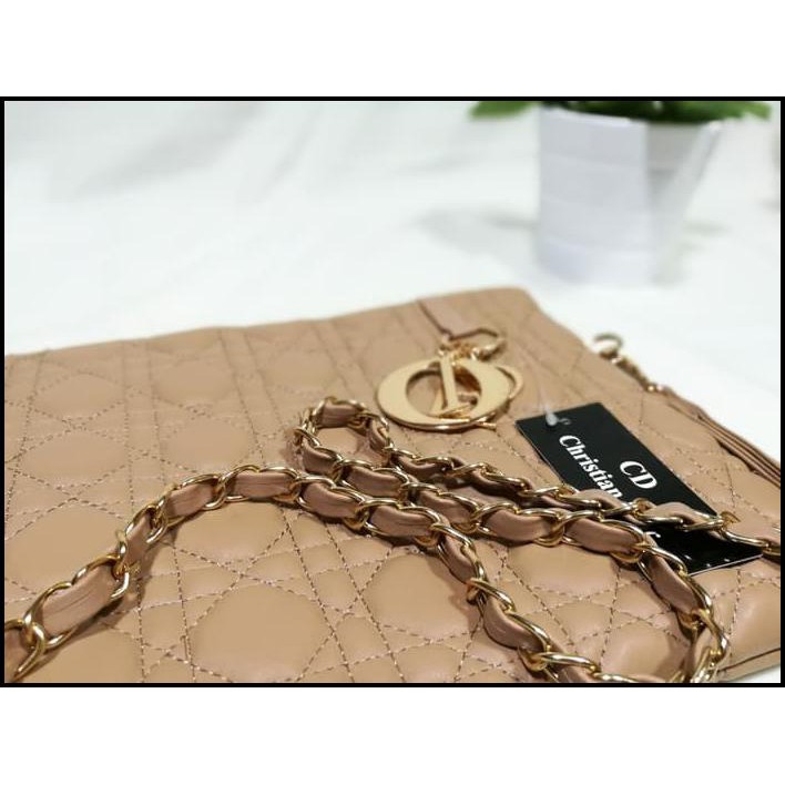 TAS CLUTCH PESTA TANGAN WANITA BRANDED DIOR WARNA GOLD BABY PINK FANTA