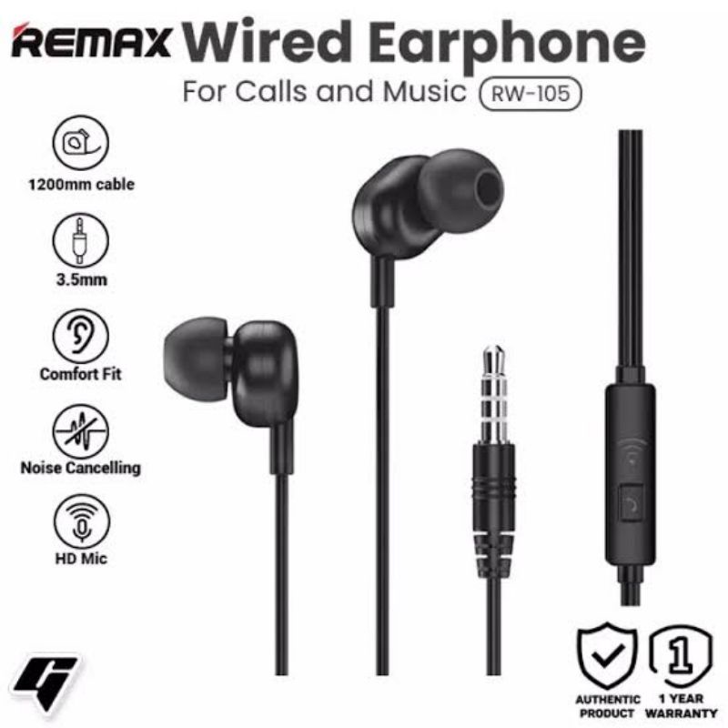 Remax Wired Earphone Type RW-105 / Remax Earphone