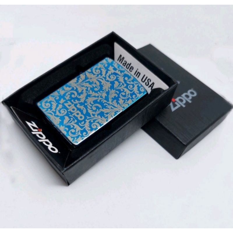 KOREK API ZIPPO MOTIF BLUE ICE BATIK FULL CASING LOGO ZIPPO BAWAH KOREK API ZIPPO PREMIUM