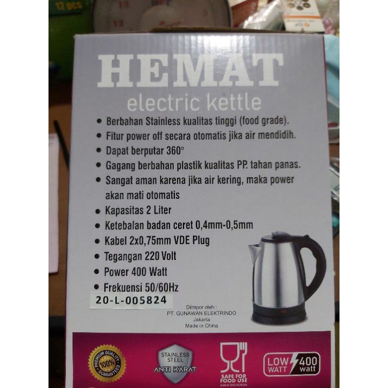 KETTLE ELECTRIC 2 LITER 400 W ( LOW WATT ).