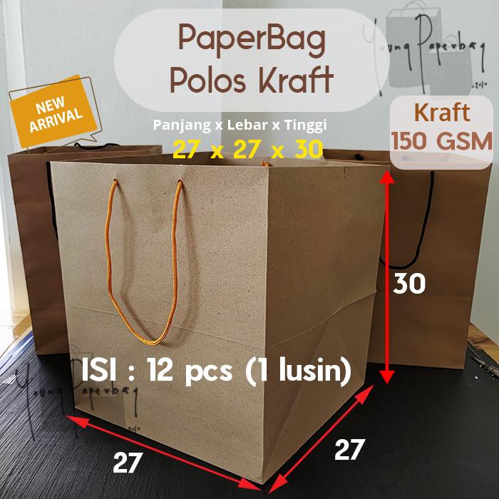 

Goodiebag Paper Bag Kue/Nasi/Besek Box Polos Brown Kraft 27 X 27 X 30 150Gsm