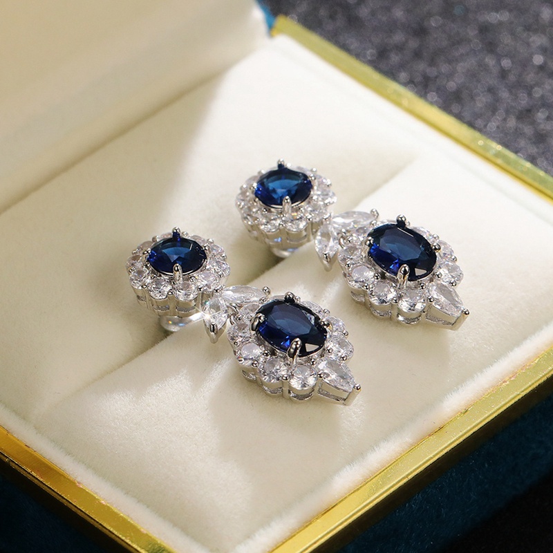 Anting Menjuntai Bahan Cubic Zirconia Warna Biru Untuk Wanita