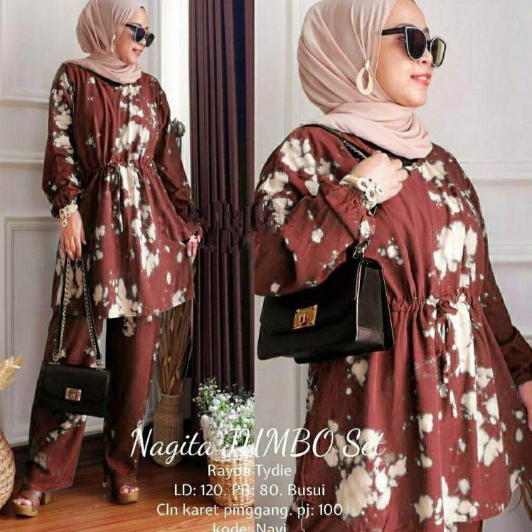 83 (BISA COD) Setelan Tie Dye Serut Jumbo Lengan Panjang/ One Set Tie Dye Jumbo Wanita Serut Lengan