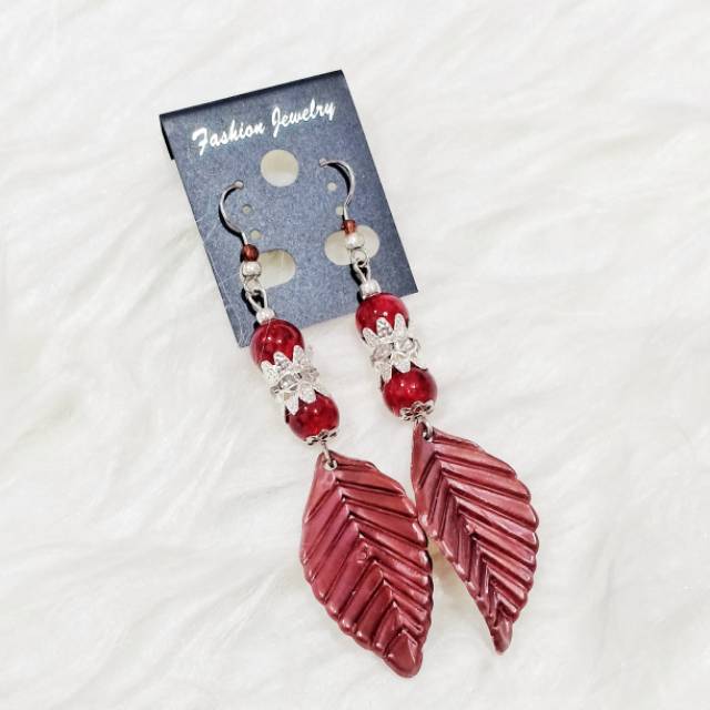 Belle Maroon Leaf Earrings | Anting Hooks