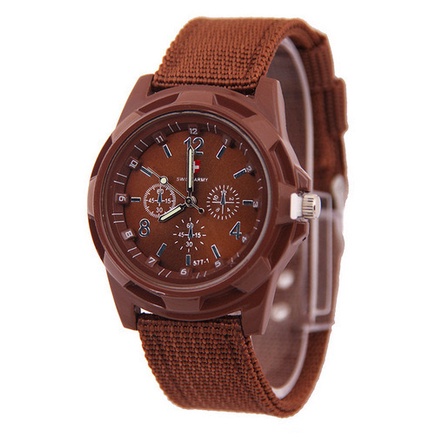 JAM TANGAN PRIA ANALOG HARGA TERMURAH FASHIONJAM TANGAN PRIA MEN COOL WOMEN COUPLE NYLON M51-M135-Cokelat