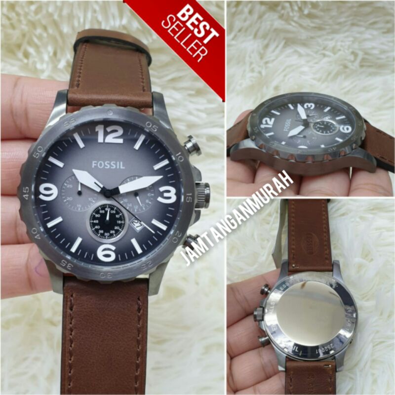 jam tangan pria fossil batre crono body steel tali kulit