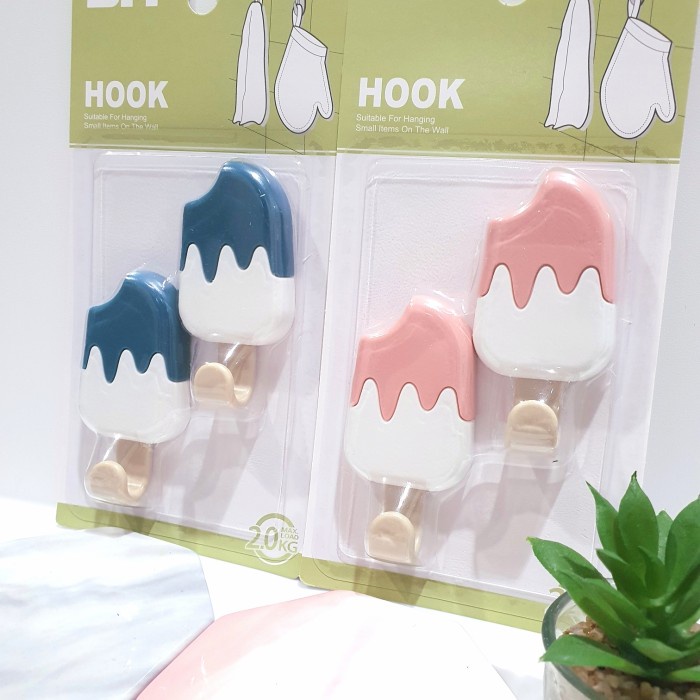 Set 2 Pc Hook Kuat BENTUK ICE CREAM Gantungan Cantolan Tempel Dinding