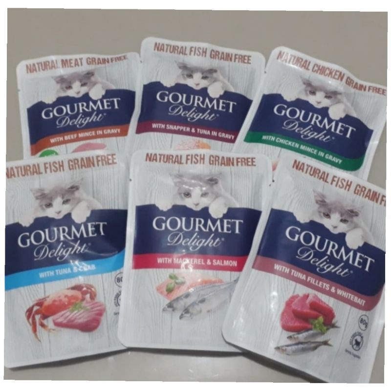 Gourmet Delight Pouch 80gr 1 dus (isi 48 sachet) All Varian / Makanan Kucing Wet food