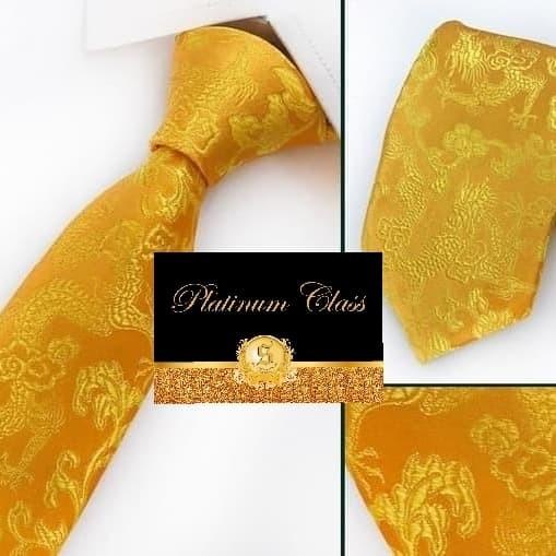 Dasi Dasi Import Motif Naga Dragon Kuning Emas Gold Platinum Class