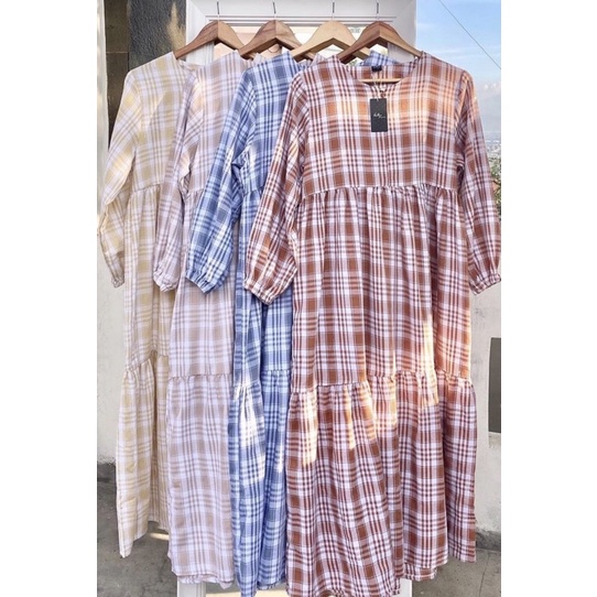 Bisa COD Dres Planel Gamis Kotak Kotak  Baju Gamis  wanita Terbaru 2021  Gamis Flanel Impor Kotak-Ko