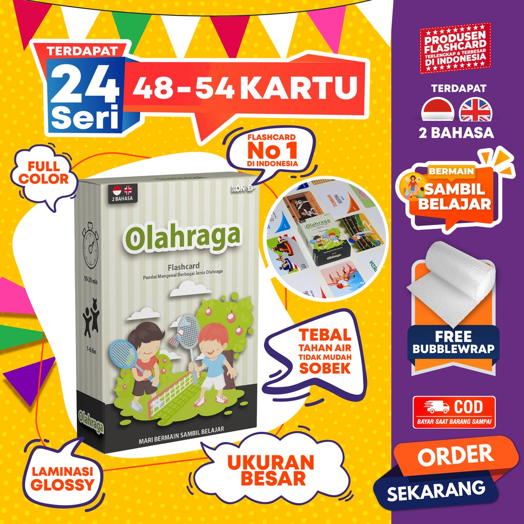 [1KG=10PCS] Konsep Flashcard Olahraga / Flash Card / Mainan Edukasi Kartu Pintar Anak Terlengkap