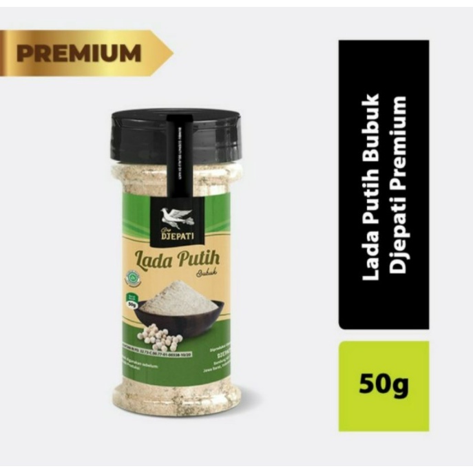 

Lada putih bubuk ( White Pepper powder ), cap ' Djepati ' produk premium, berat 50 gram