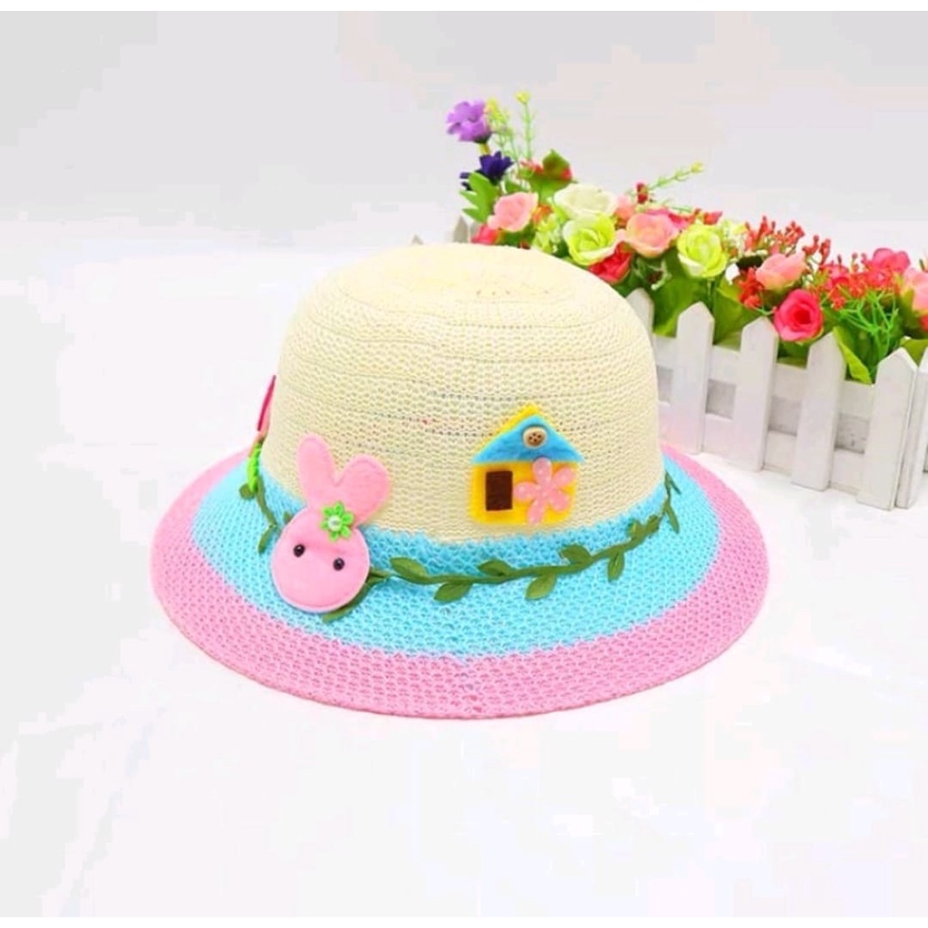 Topi Anak Perempuan Lebar Motif Kelinci Lucu Import