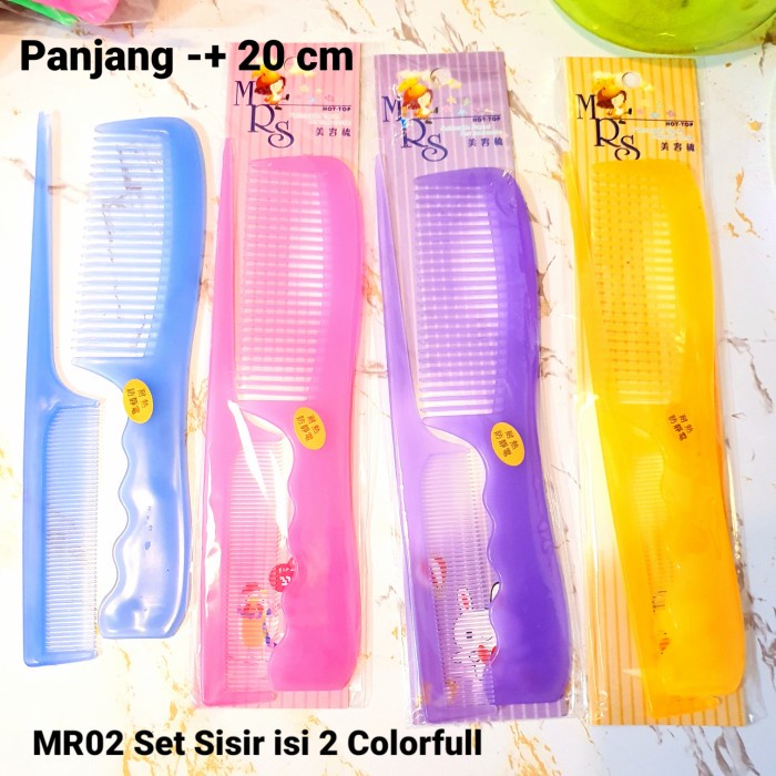 MR02 Sisir Set isi 2 COLORFULL Haircomb Sisir Gagang Sasak Anti Kusut