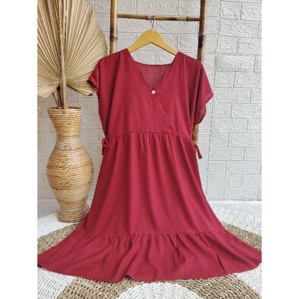 Daster Kimono Pendek || Daster Kimono Polos || Dres Kimono || Daster Rayon || Daster Rayon Busui || Daster Ruffle Busui-MAROON
