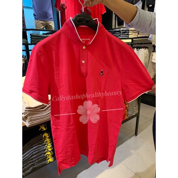 Giordano Polo Shirt Man Classic Tapered Fit Signature Rose Red New