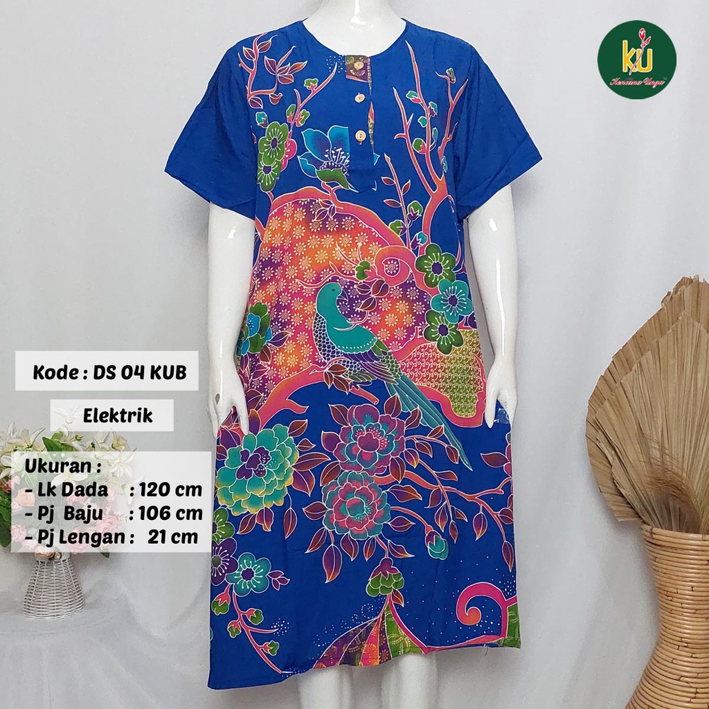 COD DS04 KUB | Daster Batik Kencana Ungu Asli Label Biru Uk. Jumbo LD 120 cm | Baju Santai Tidur Wanita Dewasa Kancing Depan Busui Friendly Motif Terbaru-Elektrik I