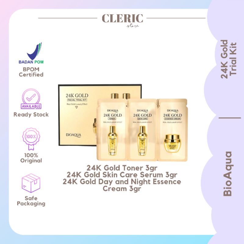 BIOAQUA 24K GOLD FACIAL TRIAL KIT FACIAL TONER SKIN CARE SERUM ESSENCE CREAM BPOM