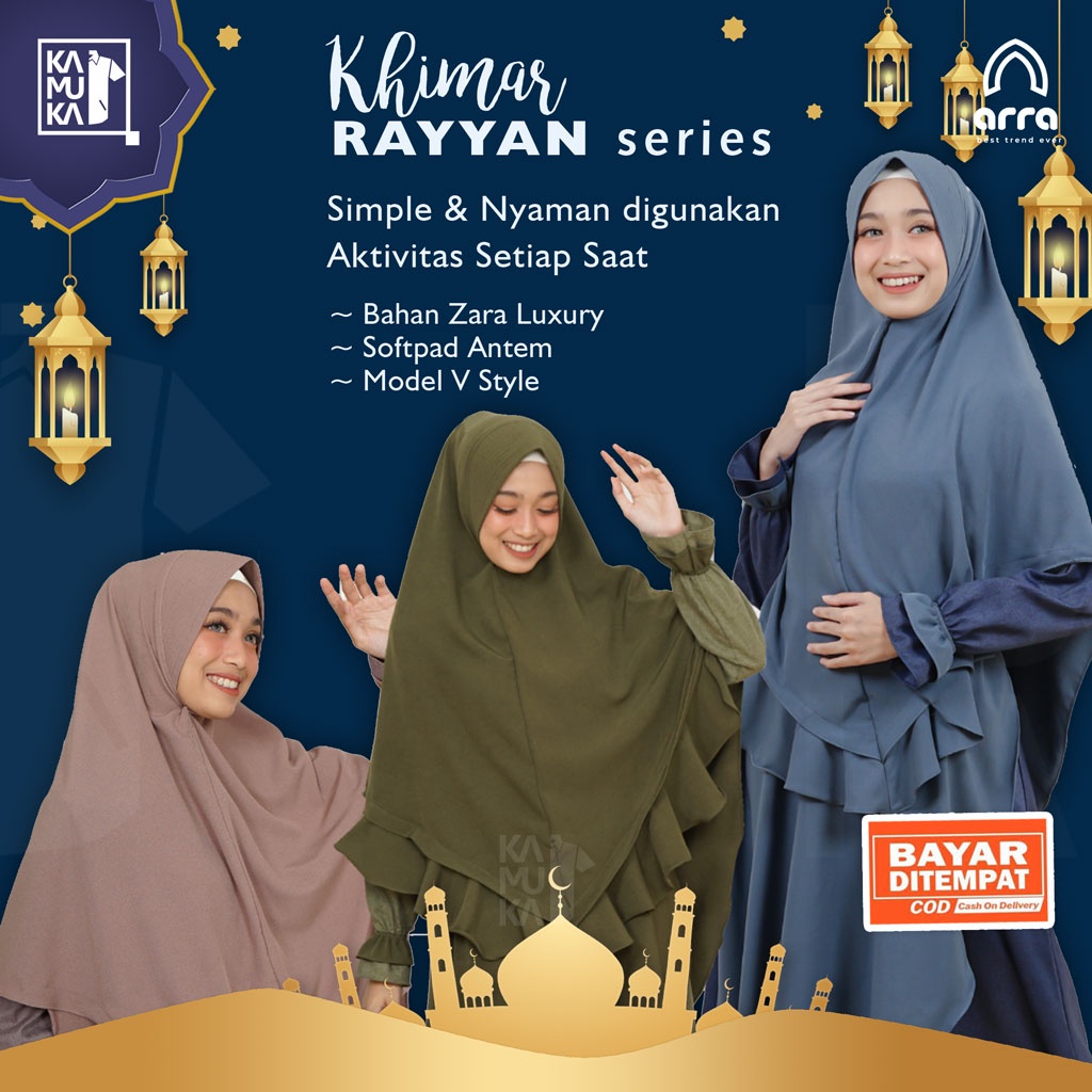 Khimar Jilbab Kerudung Dewasa Warna Choco Biru Denim Army edisi Sarimbit Rayyan Terbaru Arra