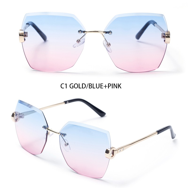 【TERSEDIA & COD】/Kacamata wanita tak berbingkai/Kacamata hitam mode/Kacamata poligon/sunglassesUV400-YJ0096-1